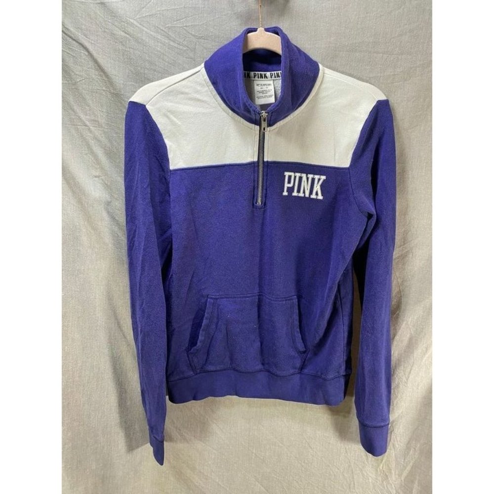 Victoria´s Secret Pink Sweater Womens XS Purple White Long Sleeve 1/4 Zip Ladies